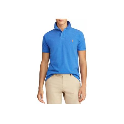 Polo Cor Sólida Pônei Pequeno Bordado Botão Pulôver Manga Curta Camisa Polo Masculina Azul 710680784-065
