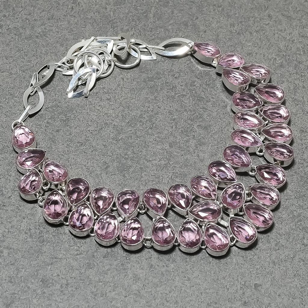 Lab Created Pink Kunzite Necklace 18" Adjustable Chain Pear Cut Gemstone Jewelry