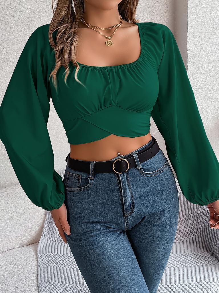 Elegant Square Collar Women Chiffon Shirt Fashion New Spring Summer Long Sleeve Casual Streetwear Basic Blouse Tops