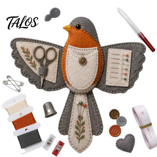 Contenitore per Materiali Creativi da Viaggio a Forma di Uccello in Feltro Organizzatore per Cucito Kit Fai da Te, Borsa Decorativa Portatile per Artigianato con Scomparto per Forbici e Tappetino per Aghi,