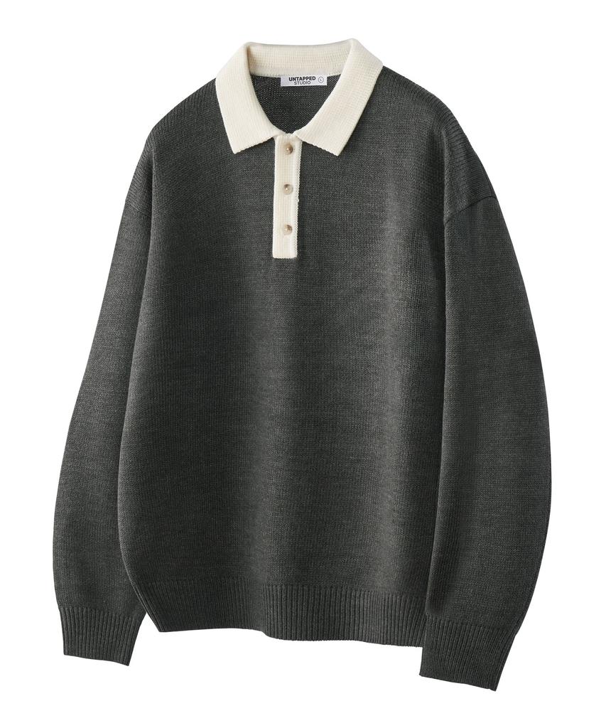 UNTAPPED STUDIO Oversized Color Block Collar Hacci Knit 3 Colors