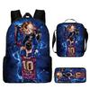 Sac à dos scolaire imprimé Messi pour étudiant Sac à dos Satchel C Luo pour Neymar Ensemble trois pièces