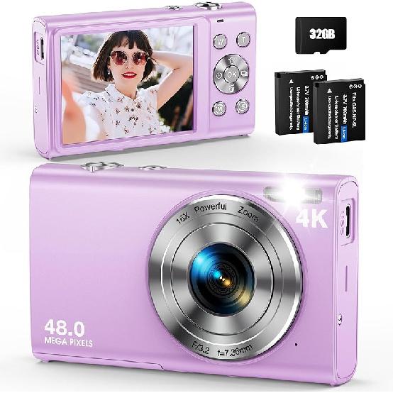 Digital Camera, Autofocus 48MP UHD 4K Vlogging Camera 16X Digital Zoom, Portable Compact Point and Shoot Digital Camera for Teens Adult Beginner with