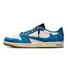 Jordan x Travis Scott Air Jordan 1 Blue Dragon Chasing Waves Slip Resistant Low top Vintage Basketball Shoes Women's DZ4137-700(Team2042-)