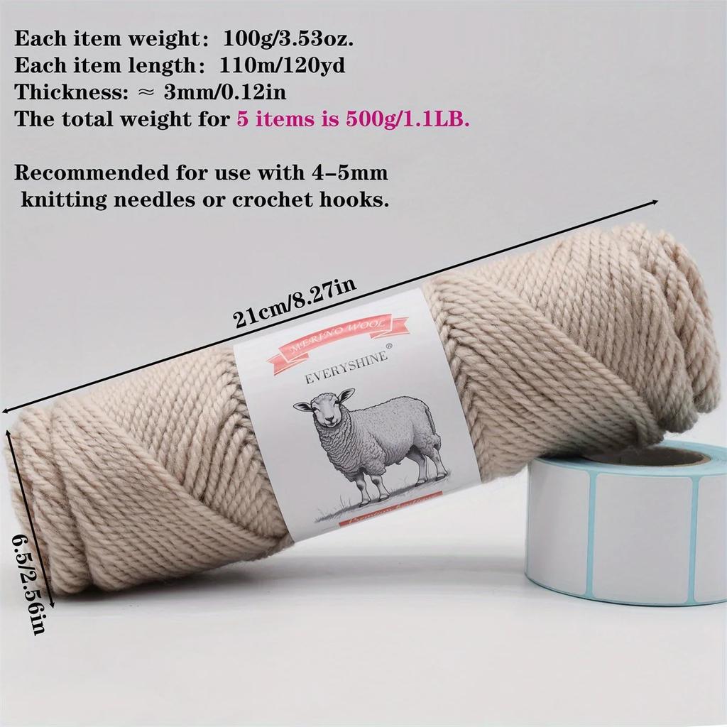 5 szt. Przędza z wełny merynosów Wielokolorowa Gruba Robótka Ręczna Materiały Miękka i Ciepła 500g/1.1lb Łącznie Ręczne Dzierganie i Szydełkowanie Materiały do Rękodzieła DIY