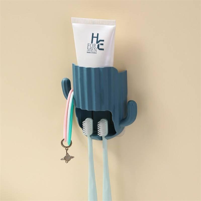 Wall Mounted Cactus Toothpaste Toothbrush Holder Draining Organizer Rack Home Bedroom Wall Door Decoration Rack Home Bed