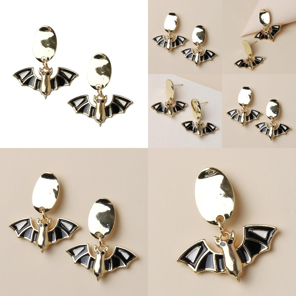 Halloween Bat Pendant Earrings With Electroplated Finish For Female Party Accessories