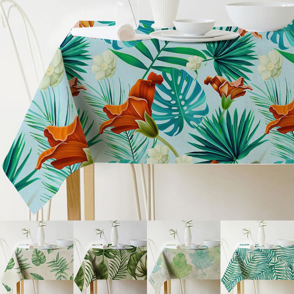 Nordic Style Tablecloth Home Kitchen Party Rectangular Table Cloth Tropical Plants Leaf Flower Print Waterproof Decorative Table Cover