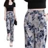 Ice Silk Printed Wide-Leg Women's Pants - Summer 2026, Elastic Waist, Loose Nine-Point Casual Straight-Leg Design