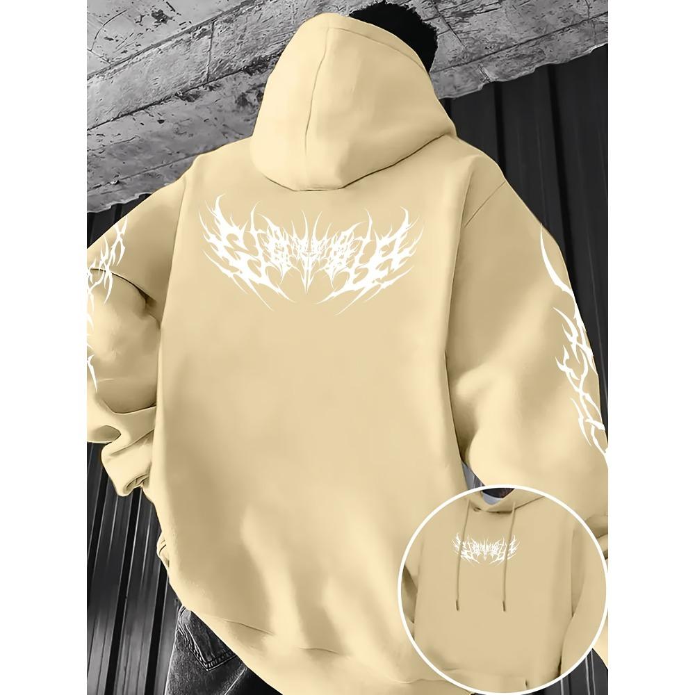 Men's Autumn Winter Fashion Printed Hoodie with Kangaroo Pocket, Drawstring Design, Color Blocked Hoodie