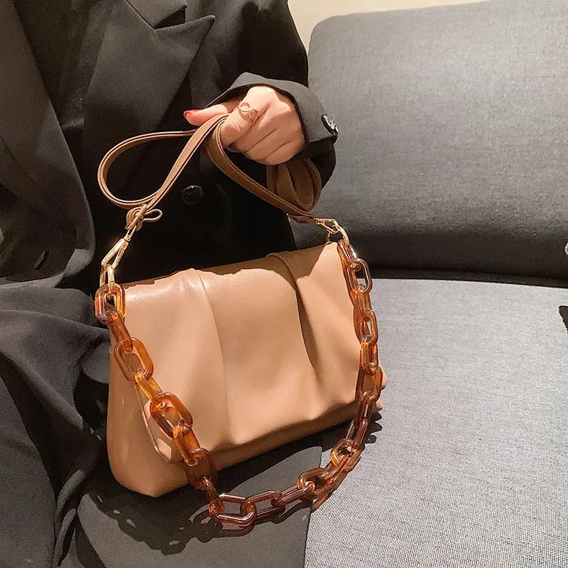 Luxury Acrylic Chain Crossbody Bag for Women  New Designer PU Leather Phone Bag Purse