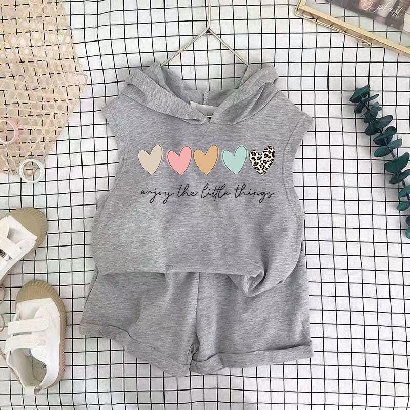 Girls Cotton Cartoon Print Tank Top And Shorts Set Fashionable Summer Two Piece Outfit For Kids