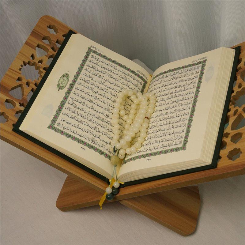 ABGR-Elegant Wooden Quran Holder With Flower Design Hollow Out For Desk Organization Storage