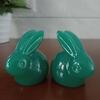 2PCS Stone Jade Colour Rabbit Double Statue Mascot Animal Cartoon Bunny Figurine Ornament Gift Resin Home Car Desktop Decoration