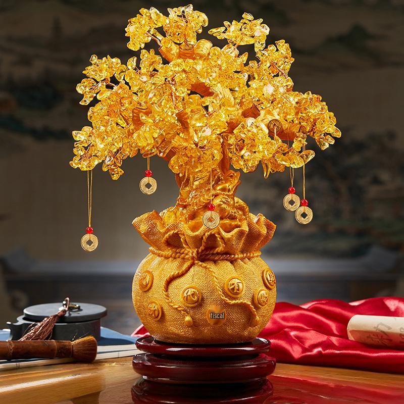 Citrine Money Tree Figurine: Attract Wealth & Fortune, Living Room & Entrance Décor