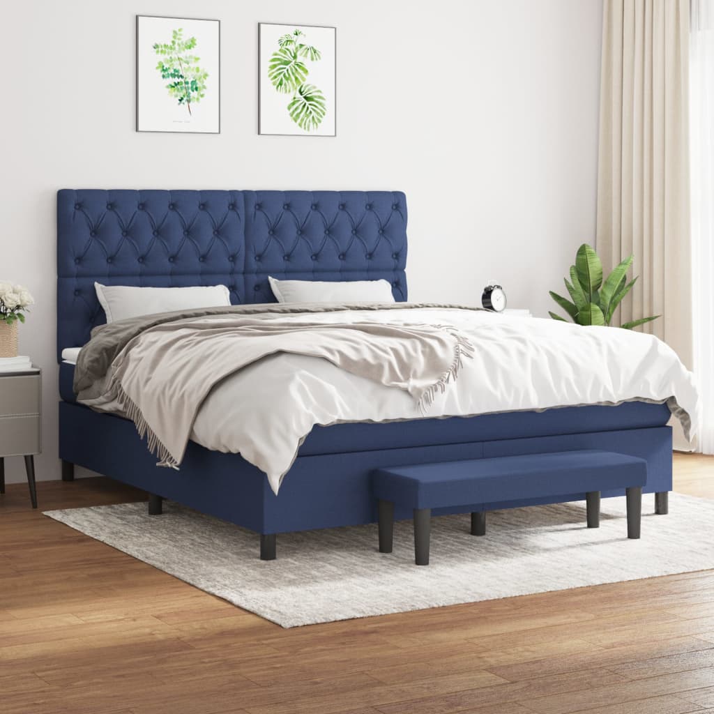 Box Spring Bed with Mattress Blue 160 x 200 cm Fabric