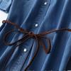 Export Export Retro Washed Denim Short-Sleeved Shirt Dress Female Loose Slim Looking Multi-Pocket Shoelace Tencel Dress