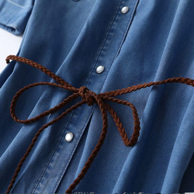 Export Export Retro Washed Denim Short-Sleeved Shirt Dress Female Loose Slim Looking Multi-Pocket Shoelace Tencel Dress