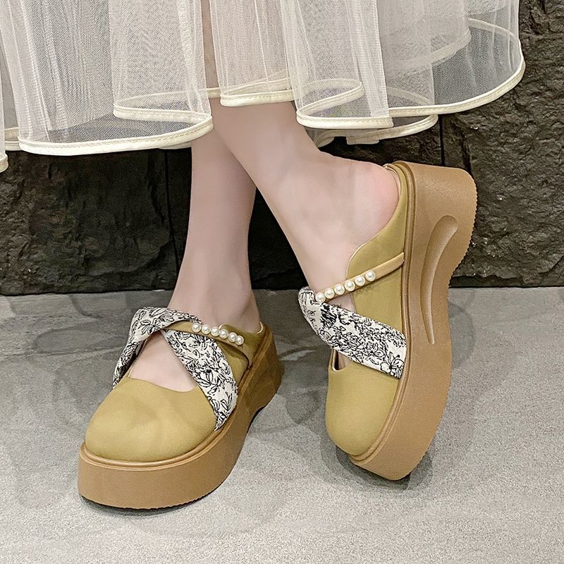 Fashion Casual Woman Shoe Clogs Platform Pearl Decorateion Slip-on Round Toe New Creepers Beading Slip On Summer Mary Janes Slipper