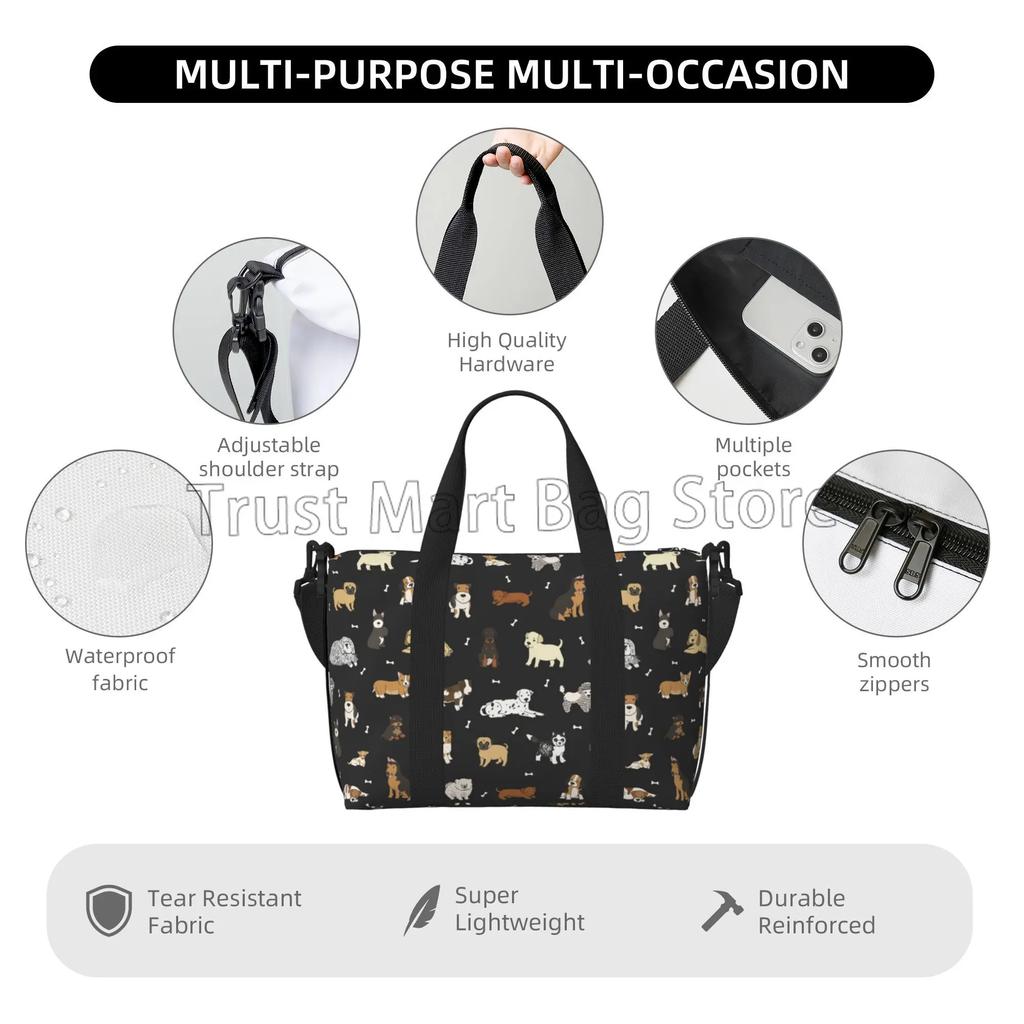 Cute Doodle Dog Puppy Animal Travel Duffle Bag Sports Gym Bag Foldable Luggage Bags Multipurpose Portable Waterproof Tote Bags