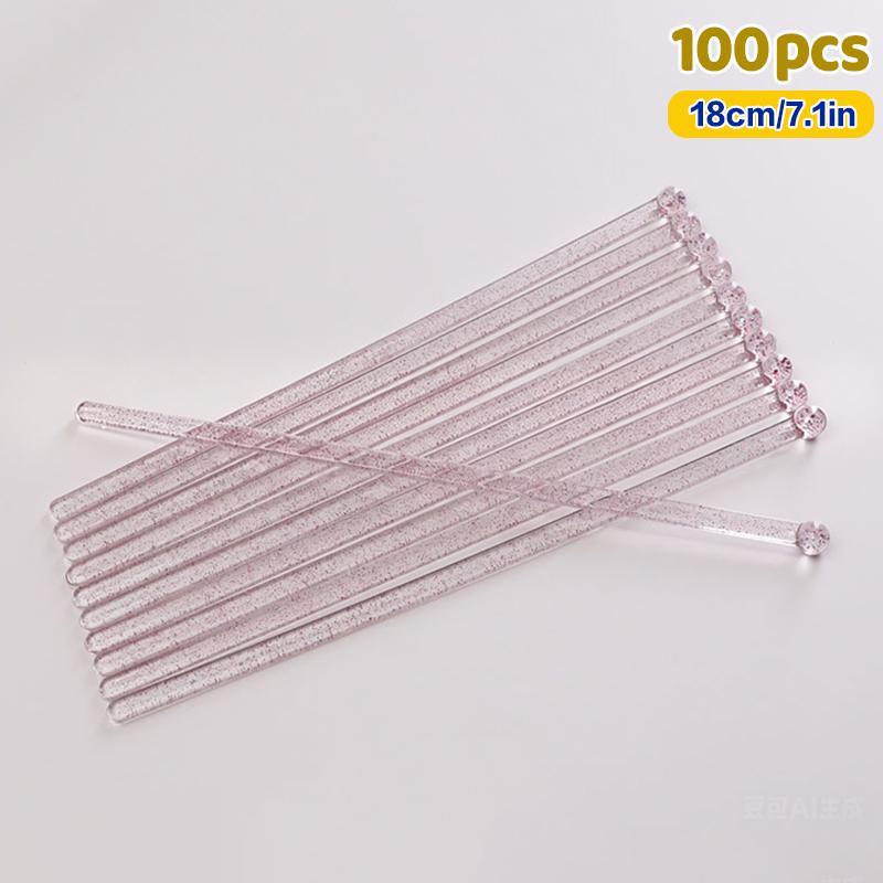 100Pcs Round Head Cocktail Muddler, Transparent Plastic Drink Stirrer for Bar Party, Reusable Swizzle Sticks