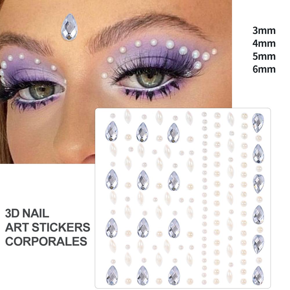 3D Strass Gezichtstattoo Stickers Voor Festival Glitter Make-up Sieraden Sticker Op Gezicht Kristallen Edelstenen Juwelen Diamanten Decoratie