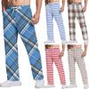 Men's Casual Pants With Pockets | Stripe Checkered Printed, Loose Straight Leg, Elastic Waist With Drawstring For Daily & Casual Wear