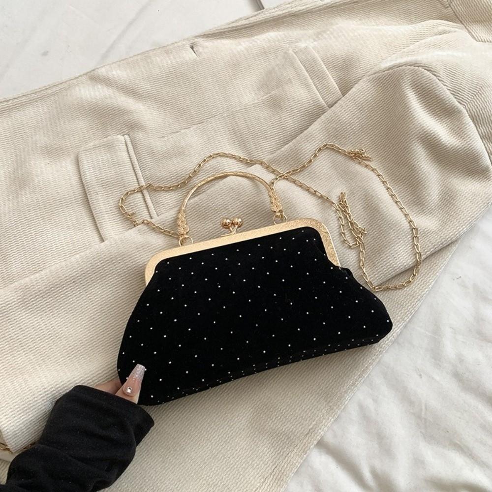 

Elegant Rhinestone-encrusted Evening Clutch Purse Top-handle Solid Color Crossbody Bag Chain Strap Shoulder Bag