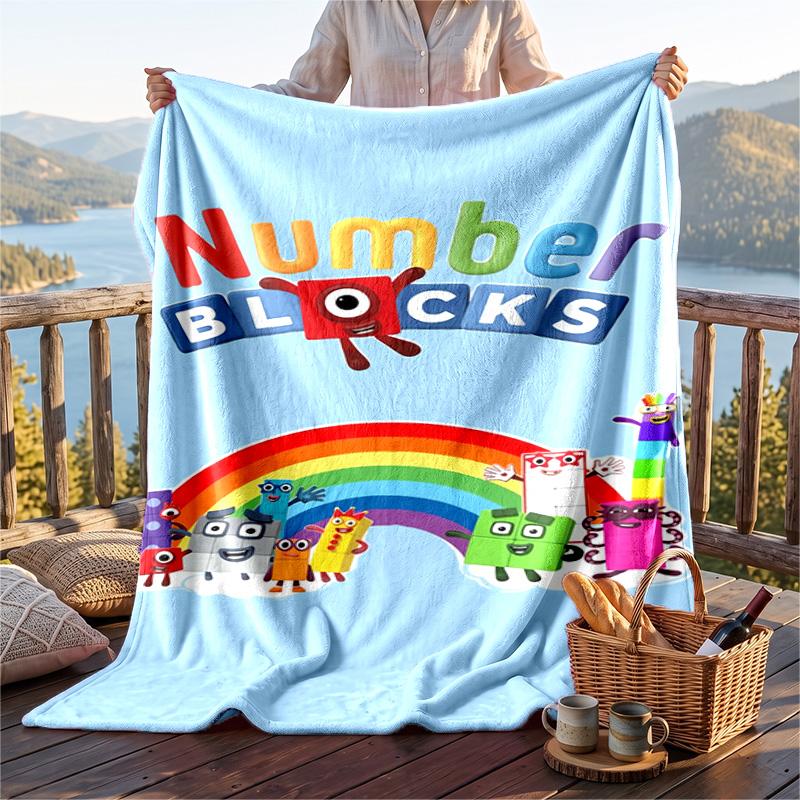 Warm Flannel Blanket Numberblocks Pattern, Lightweight Comfortable Throw Blanket for Bed Sofa Use