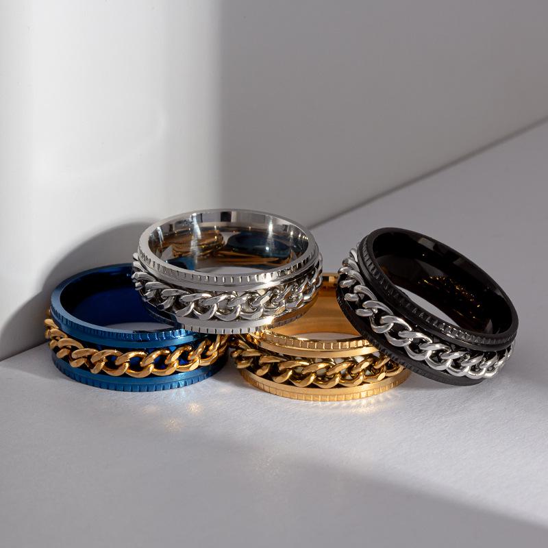 Trendy Titanium Steel Rotating Chain Decompression Ring for Men and Women - Durable, Fade-Resistant, Must-Have Accessory