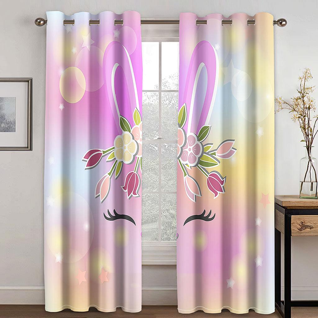 3D Cartoon Anime Style Rainbow Horse Curtain 2 Panel Kids Bedroom Living Room Home Decor Curtains