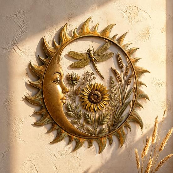 Sunshine Theme Wall Decor Garden Decoration, Dragonfly/Bee/Butterfly/Bird Decor, Acrylic Sun Shape Art for Patio Hanging Ornament Home Indoor Outdoor