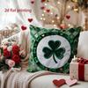 St. Patrick's Day Heart & Shamrock Decorative Pillow Pattern Cushion Cover Suitable for Sofa Bedroom Car Pillow Cover