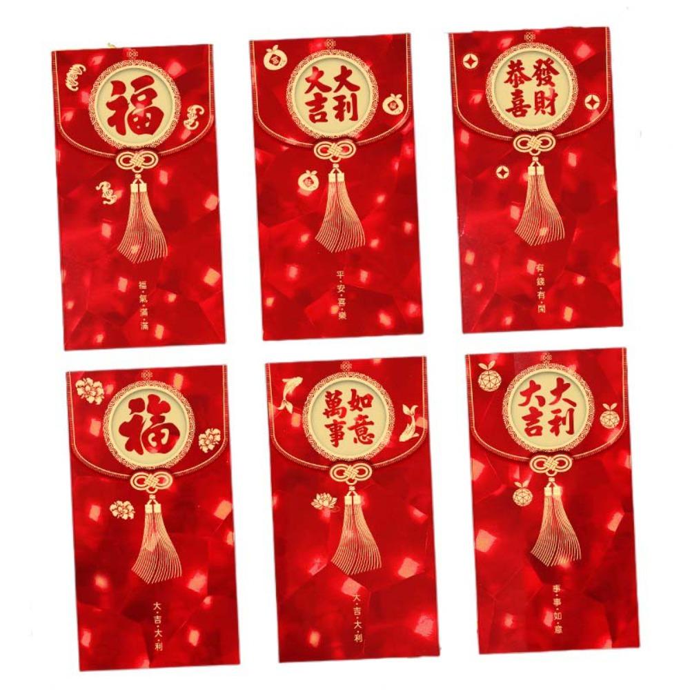 3D Spring Festival Red Envelope Hot Stamping Solid Red Packet Blessings Printing Mixed Pattern Lucky Money Bag Year of The Snake