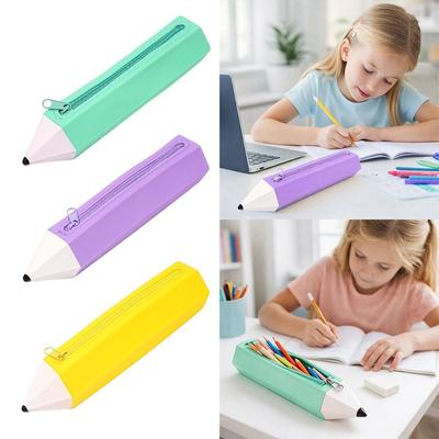 Pencil Shape Pen Bag Silicone Stationery Organizer Multi-functional Stationery Pouch  Gift