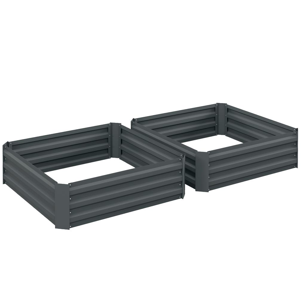 Set of 2 291L Raised Garden Bed, Elevated Galvanised Planter Box for Flowers, Herbs, 100x100x30cm, Dark Grey