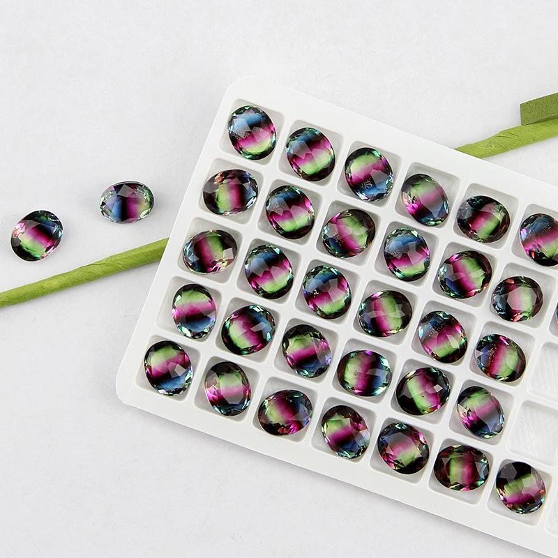 Ungebohrter ovaler Turmalin Farbverlauf Edelstein für DIY Schmuck, Schuhe, Taschen - 10x12mm