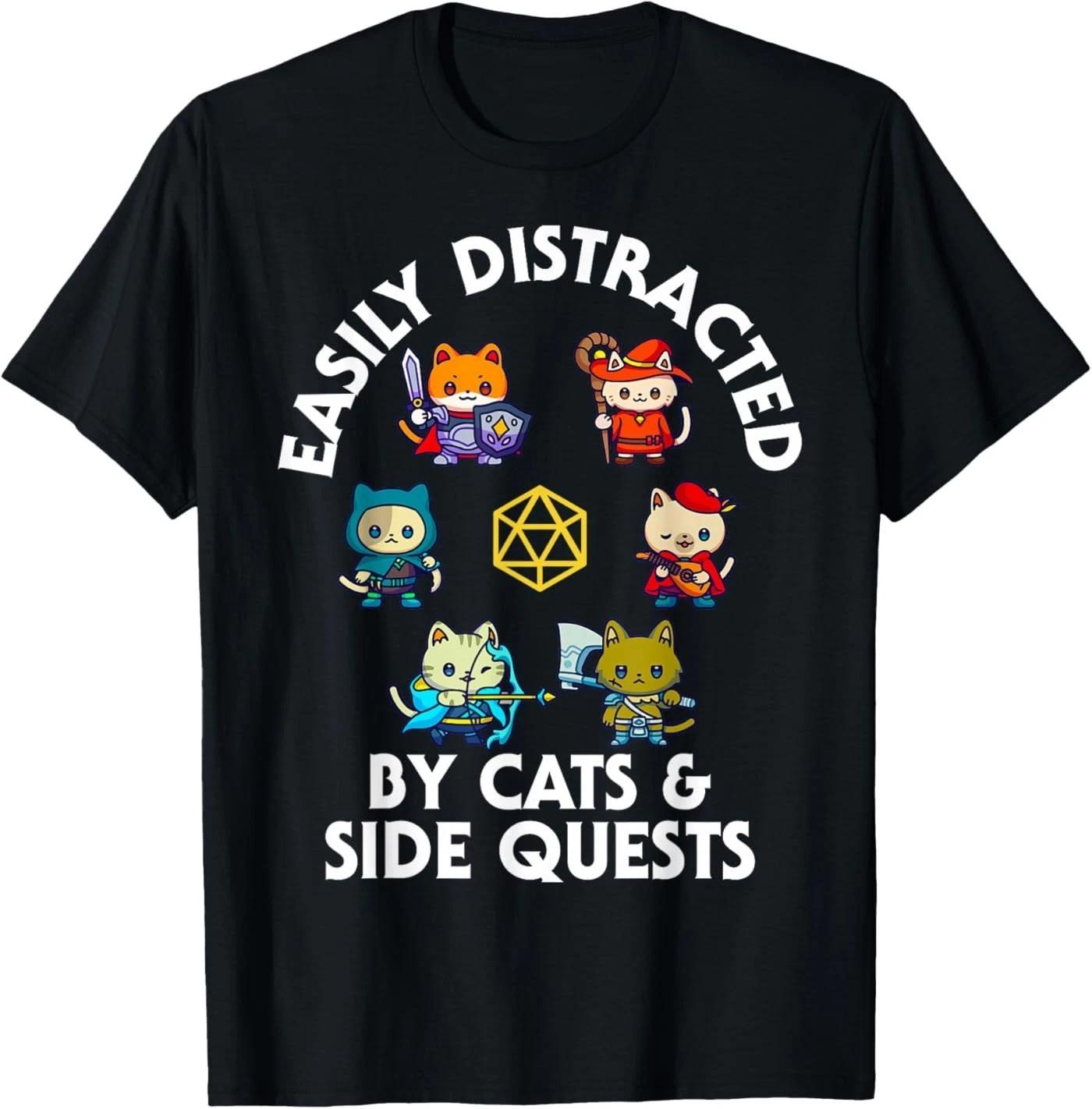 RPG Gamer Cats Side Quest Funny Nerd ADHD Cat Men Women T-Shirt 4XL