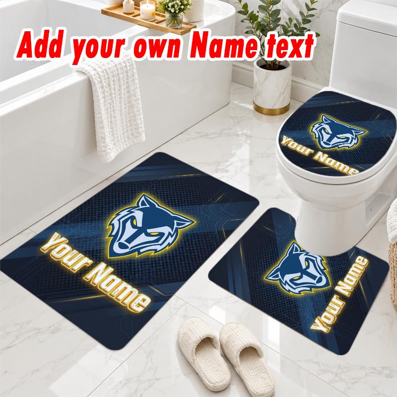 Personalized Warrington Wolves 3Pcs Flannel Toilet Mat Set Custom Text Bathroom Rug Non Slip