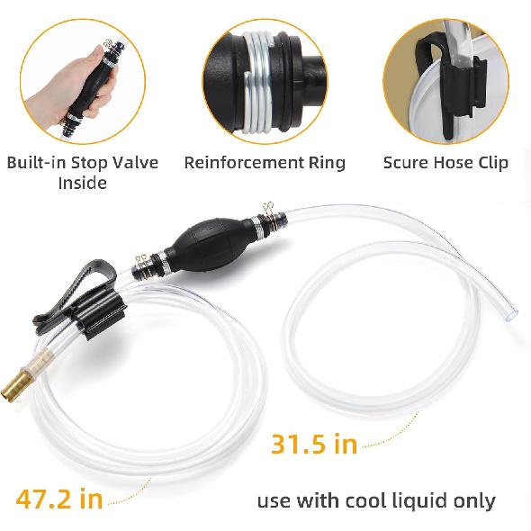 Gasoline Siphon Hose Pump, Hand Fuel Transfer Pump, High Flow Gas Siphon Pump For Water Gasoline Oil Petrol Diesel, Manual Fuel Pump With 2 Premium