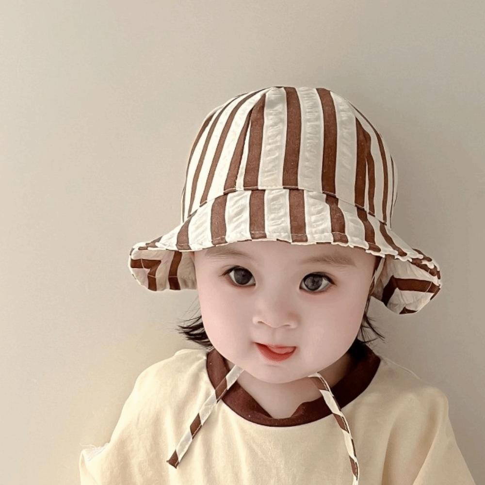 Striped Pattern Double Sided Baby Bucket Hat Breathable Panama Bonnet  Beach