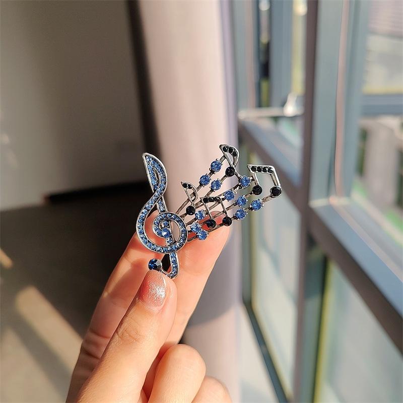 Brooch High-End Niche Corsage High-End Versatile Music Note Rhinestone Clothing Alloy Pin Creative Accessories