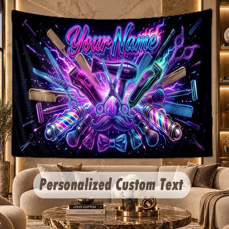 Barber Salon (130) Theme Personalized Tapestry Custom Name Text Wall Hanging Tapestry Home Background Decoration