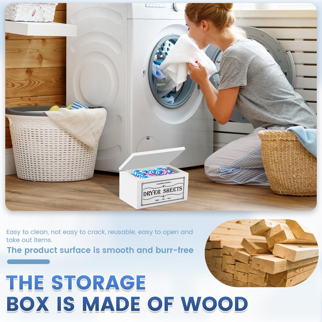 Multipurpose Dryer Sheet Wooden Dryer Sheet Holder With Lid Large Capacity Dustproof Softener Sheets Dispenser Easy Access