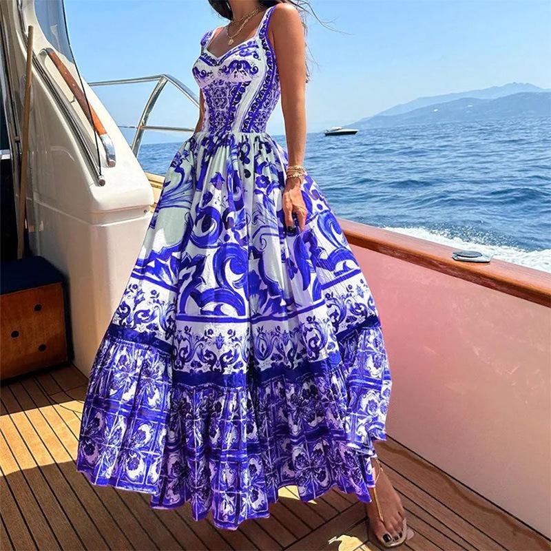 2026 Spring Bohemian Printed Strappy Dress - European & American Women's Fashion