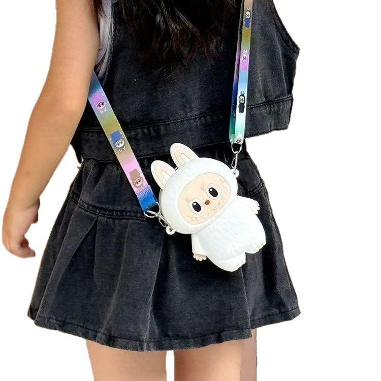 New Labubu Cute Cartoon Silicone Coin Purse for Kids with Adjustable Chain