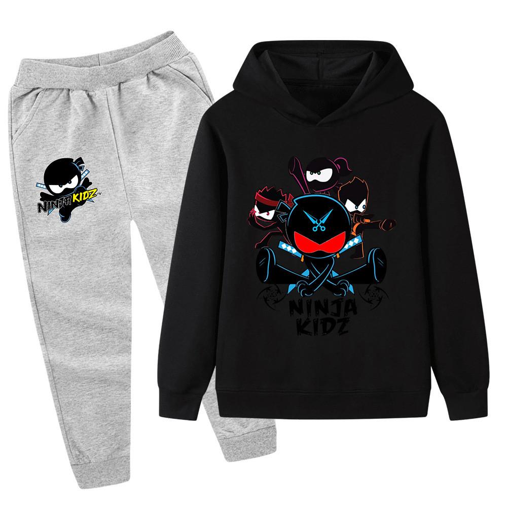 PB1170 Kids Boys Girls NINJA KIDZ Print Outdoor Long Sleeves Hoodie Pants Outerwear Sets