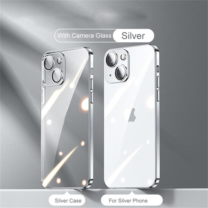 

Квадратный прозрачный чехол с покрытием для iPhone 16 15 14 13 12 11 Pro Max Plus X XR XS SE 2022 7 8 защитный мягкий силиконовый чехол для объектива iPhone 13 Pro серебряный