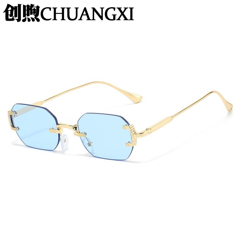 New personalized polygon frameless sunglasses men and women versatile metal small frame sunglasses