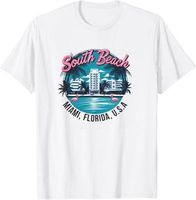 South Beach Miami | Graficzny T-shirt Wybrzeże Florydy | Pamiątka z Plaży Koszulka Unisex